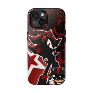 Shadow the Hedgehog Red Star Electroplated Tough Case for iPhone 17 16 15 14 13 12 11 Pro Max Plus, Shockproof Protective Cover, Cool Anime Phone Case, Y2K Aesthetic Gaming Merch