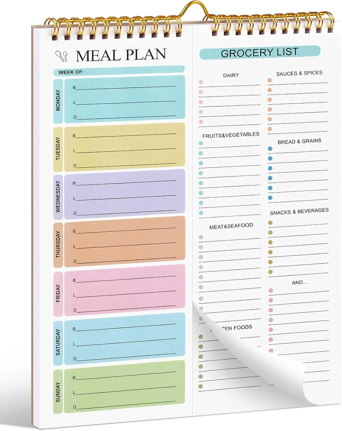 Weekly Meal Planner Notebook - 8.5x11 in, 50 Sheets, Magnetic Fridge Mount Wall Planner with Double Spiral, Tear Off Lines, Wall-Mountable Grocery List & Menu Organiser
