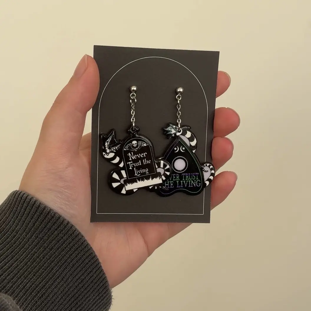Beetlejuice Headstone Sandworm Mix & Match Earrings - Never Trust the Living - Silver Handmade Earring