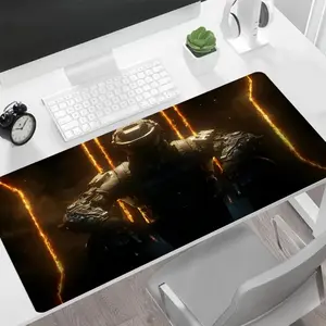 Futuristic Soldier Pattern Mouse Pad, Large Gaming Mouse Pad, Non-slip Rubber Base Stitched Edge Desk Pad for Laptop Desktop, Office Desk Accessories, Gaming Desk Accessory