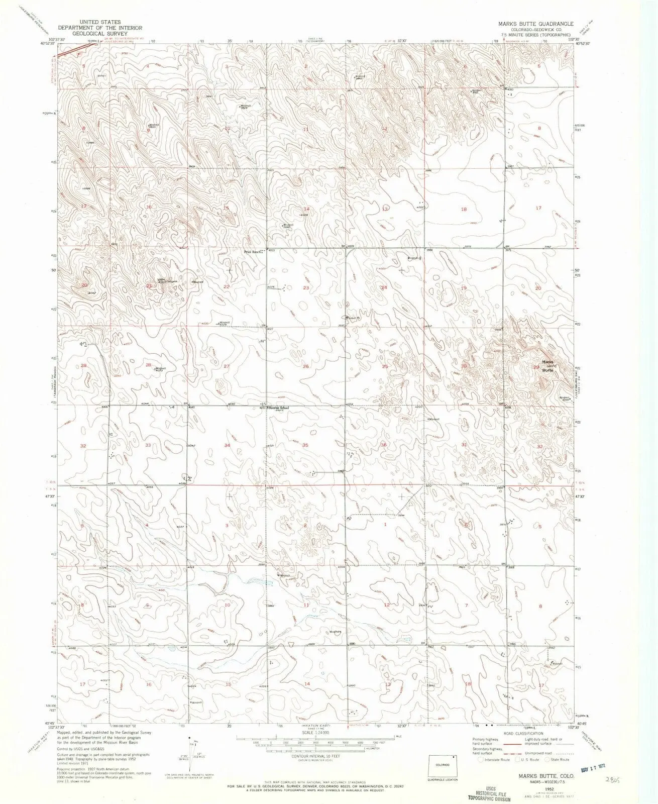 Marks Butte Colorado USGS Topographic Quadrangle Map, 1952, 1:24000