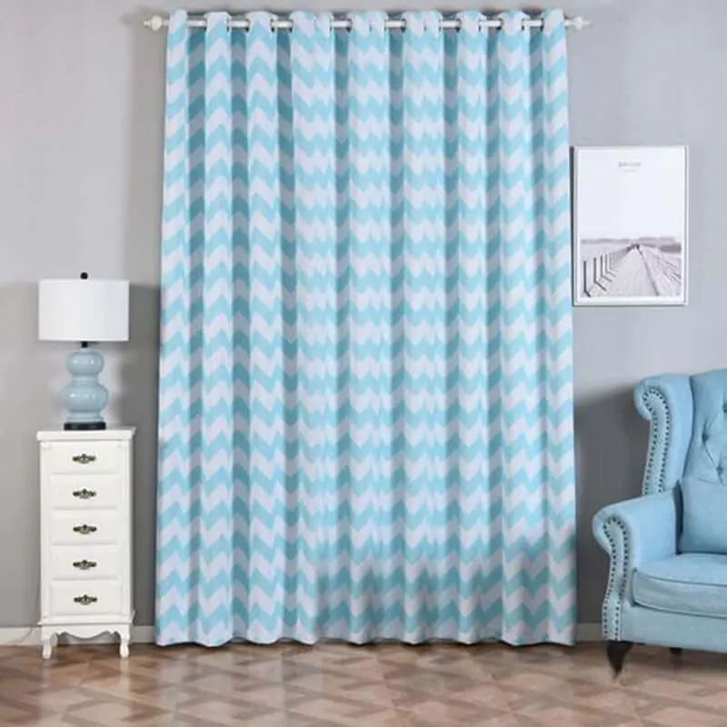 2-Pack White/Light Blue Chevron Print Blackout Grommet Window Curtain Panels, Noise-Cancelling Curtain for Windows, 52"x108"
