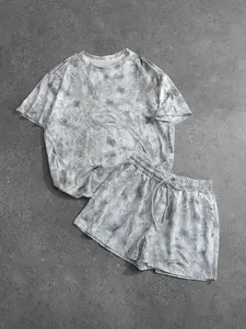 Women's 2-Piece Loungewear Set - Abstract Print Short Sleeve Top & Shorts - Cozy Home Pajamas