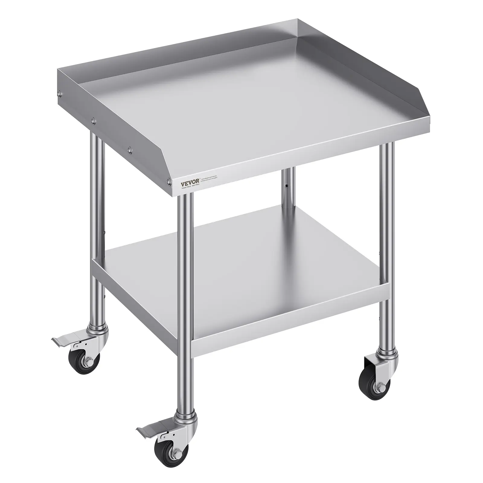 【DealsForYouDays】VEVOR Stainless Steel Work Table - 24x28x30 Inch Heavy Duty Adjustable Kitchen Prep Table with Smooth Casters4 Wheels3-Sided BacksplashShelf for RestaurantGarage, Adjustable Metal Stand, Heavy Duty Cart