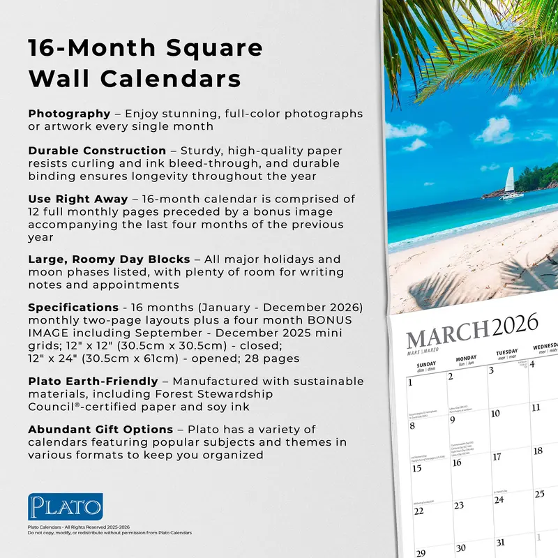 Motivation | 2026 12 x 24 Inch (Hanging) Monthly Square Wall Calendar | Foil Stamped Cover | Plato | Inspiration Quotes 5