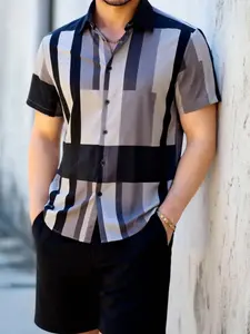 Manfinity Homme Men's Mature Casual Digital Print Short Sleeve Top And Shorts Set