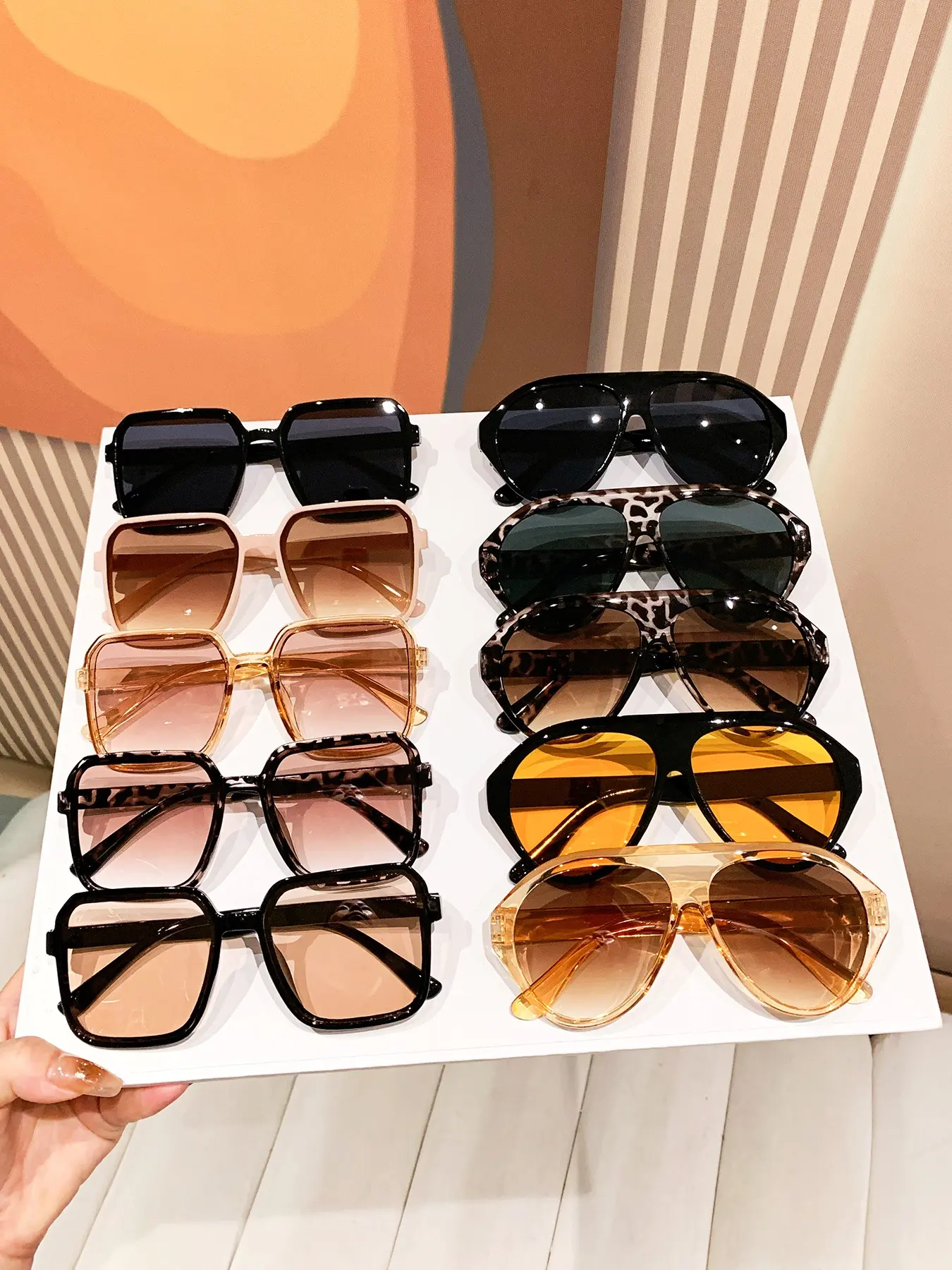 10 Pairs Large Frame Women Sunglasses, Retro Simple Fashion Signature Shades, Unisex Outdoor Party Vacation Travel Driving Fishing Decor Gift
