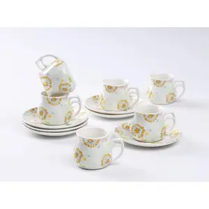 12 count Expresso Cups and Saucers for 6 People,2 oz Turkish Coffee Cup set of 6,Lucky Floral ,Good  Set