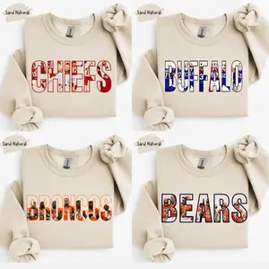 ALL FOOTBALL TEAMS Letter Player Sweatshirt, All Team Football Sand Sweater for Football Fans Collar for Men Women Cotton, Unisex Game Day Shirt Gift , Menswear Tops