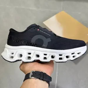 Sleek Black & White Casual Runners - Breathable Mesh Sneakers for Street Style