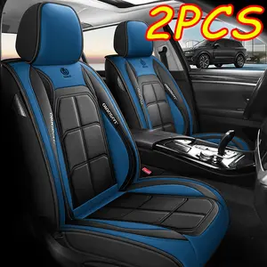 All-Season Faux Leather Car Seat Covers 2PCS Blue & Black Universal Fit for All Vehicles Stylish Upgrade Year-Round Use