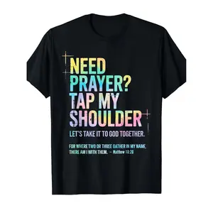 Men's Christian Faith T Shirt with Need Prayer Tap My Shoulder Matthew 18 19 20 Bible Verse Colorful Inspirational Design Comfortable Crew Neck Short Sleeve Casual Street Style Prayer HandT Shirt for Easter Black Short Sleeve Crew Neck Tee for Men