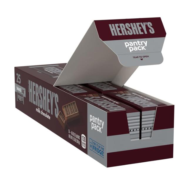 HERSHEY'S Milk Chocolate Snack Size, Candy Bars, 11.25 oz (25 Pieces)