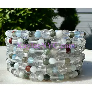6 PCs Natural Crystal Aries Zodiac Stretch Bracelet 7.5”