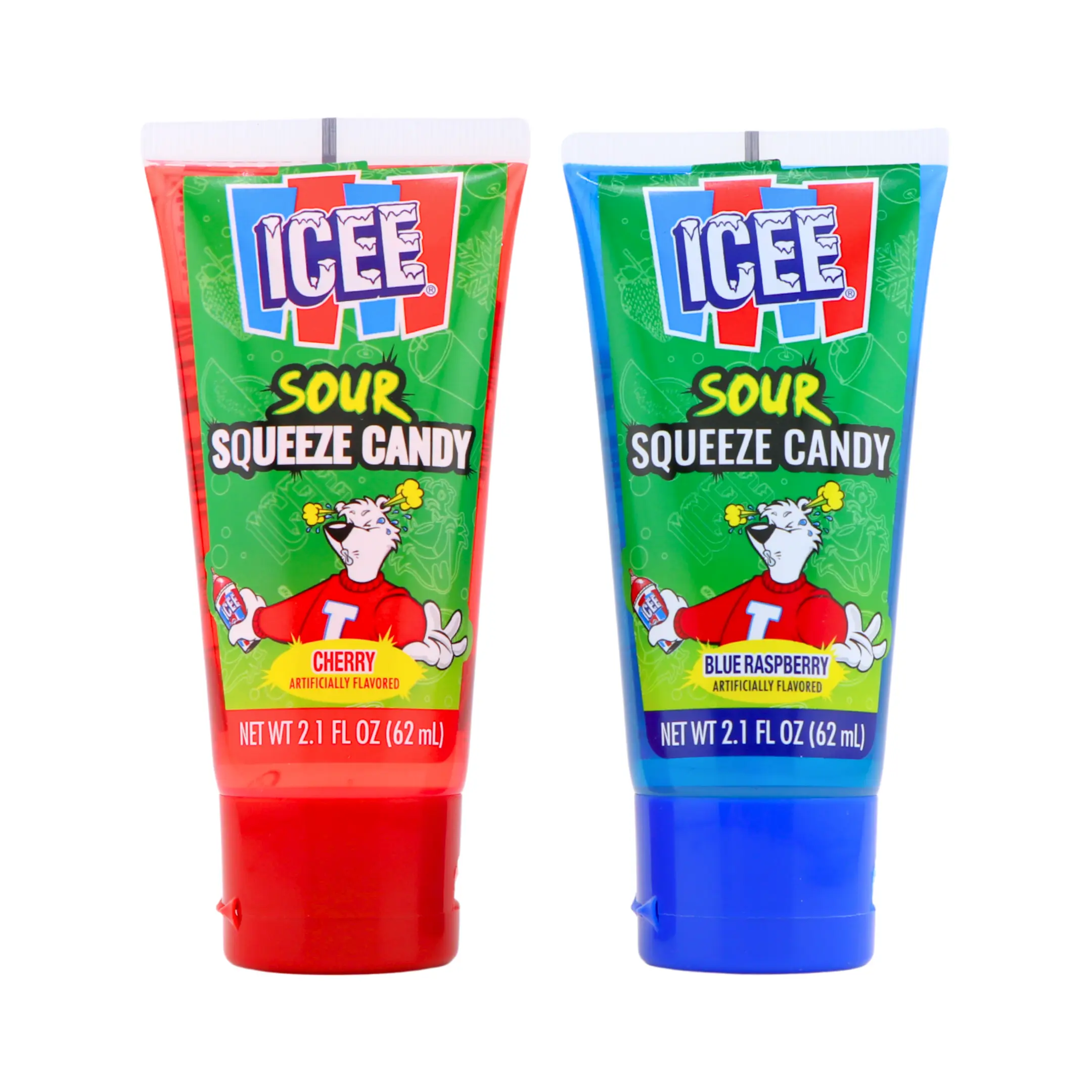 ICEE Sour Squeeze Candy Tube, Cherry or Blue Raspberry Flavor, One Squeeze Tube Extreme Sour Treats