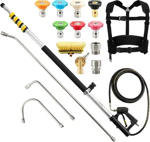 SAGEWOLF 24 FT Aluminum Pressure Washer Telescoping Wand with 3 Pressure Washer Extension Wand, Brush Head, Gutter Cleaning Tools with Power Washer Extension Wand, Gutter Cleaner Wand, 7 Spray Nozzle Tips