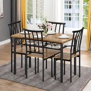 【Christmas Gift】Kitchen Table and Chairs for 4, 5-Piece Kitchen Table Dining Room Table Set, Dining Table Set for 4 with Metal Frame & Storage Rack for Small Space, Apartment, Retro