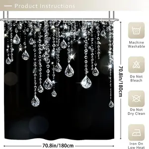 1PC/4PCS 2D Flat Printing Silver White Crystal Water Drop Curtain Patterned shower curtain, home bathroom decor, shower curtain set with 12 hooks, non-slip bathroom rug, U-shaped toilet seat cover, toilet seat mat, Bathroom Decoration Accessories