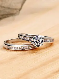 2 Pcs/Set Elegant Cubic Zirconia Solitaire Ring For Women For Wedding Engagement Anniversary Party Jewelry Valentine's Day Gift Cubic Zirconia Rings