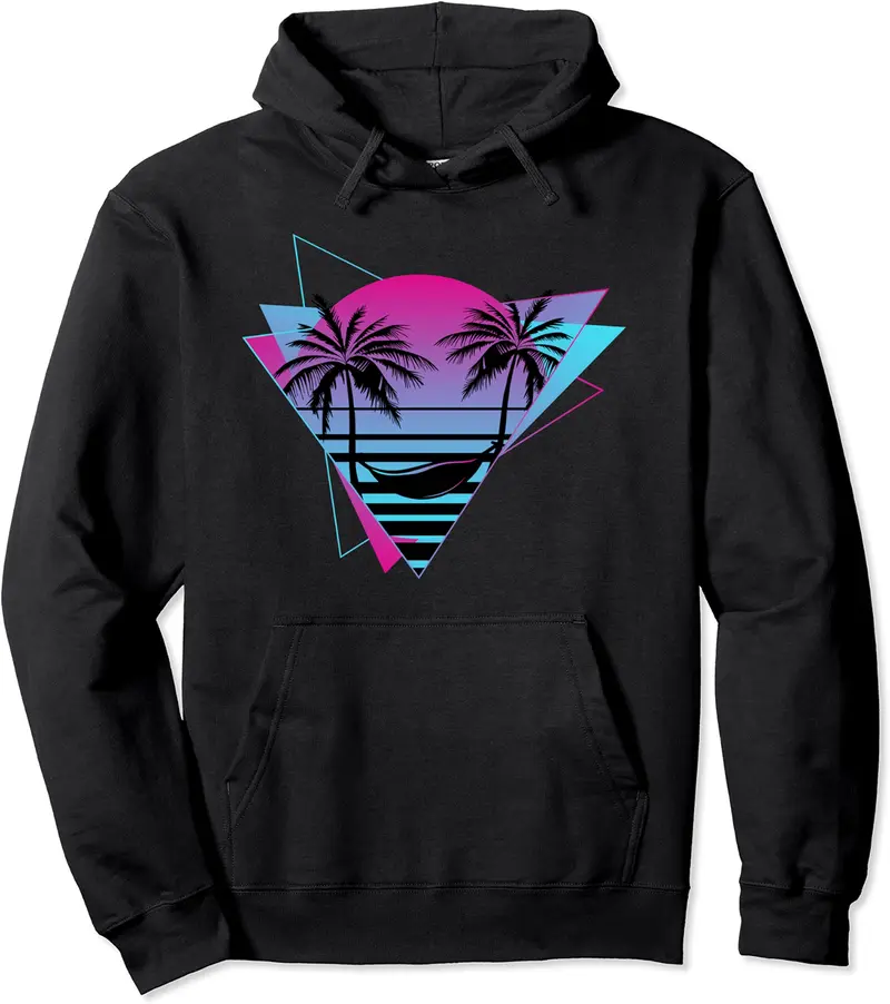 Vaporwave Summer Palm Trees Retro Pullover Hoodie - Terrancecar Shop 38B09W13FSDT