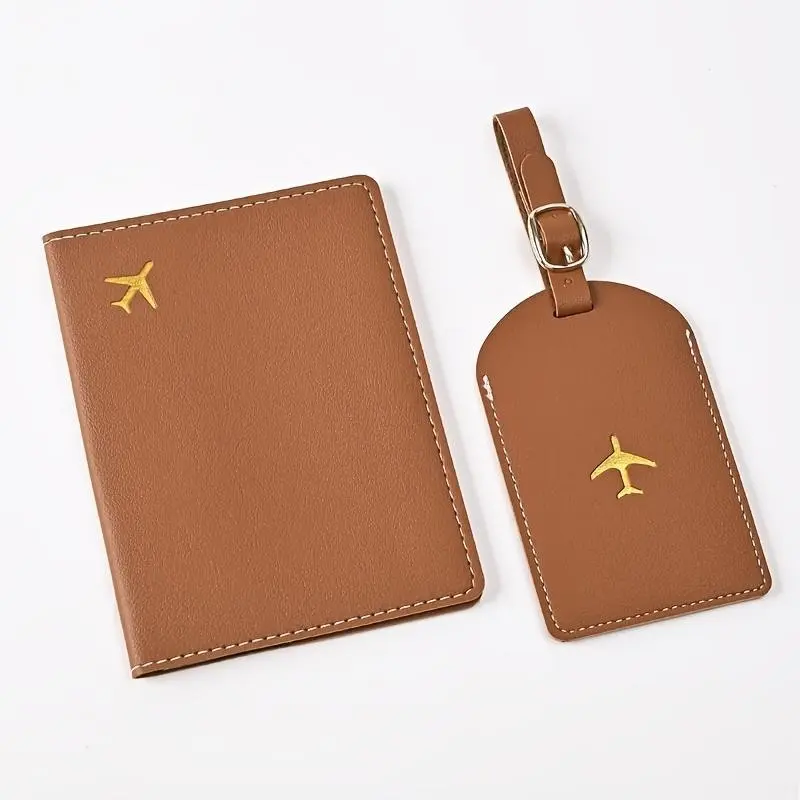 Travel Essentials Set, Personalized Synthetic Leather Passport Holder and Custom Name Luggage Tag, Lightweight and Foldable Travel Gifts
