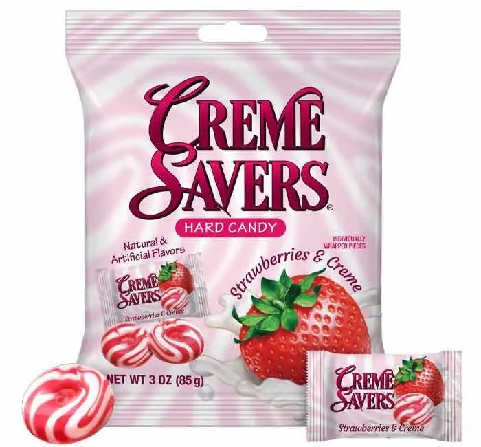 ThayerCreme Savers Strawberry Cream Hard Candy Peg Bag 3oz 12ct