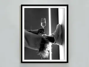 Sneaker and Wine Poster, Bar Cart Print, Black and White, Cocktail Poster, Luxury Fashion Wall Art, Hypebease Room Decor