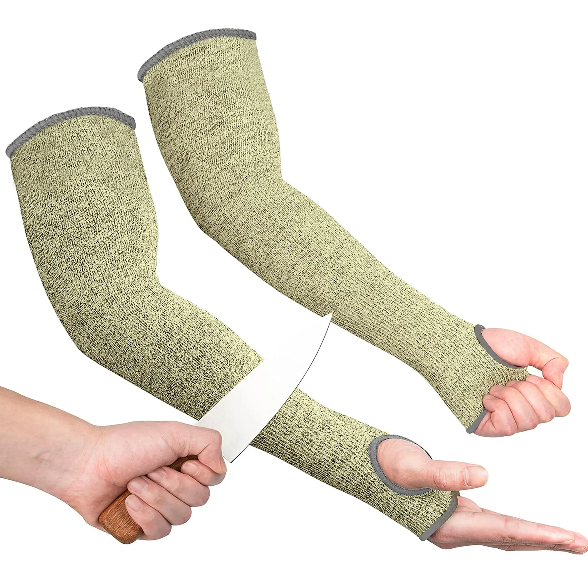 Cut & Heat Resistant Sleeve, 1 Pair Anti-cut and Flame-proof Kevlar Sleeve with Thumb Hole & Adjustable Hook & Loop, Protective Arm Cover for Welding,