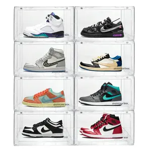 Clear Premium Large Shoe Organizer Stackable Display Showcase Boxes for sneakerhead, heels side display magnetic side view closet storage