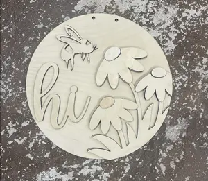 15” Hi Bumble Bee Flower Layered Round Craft Wood Blank