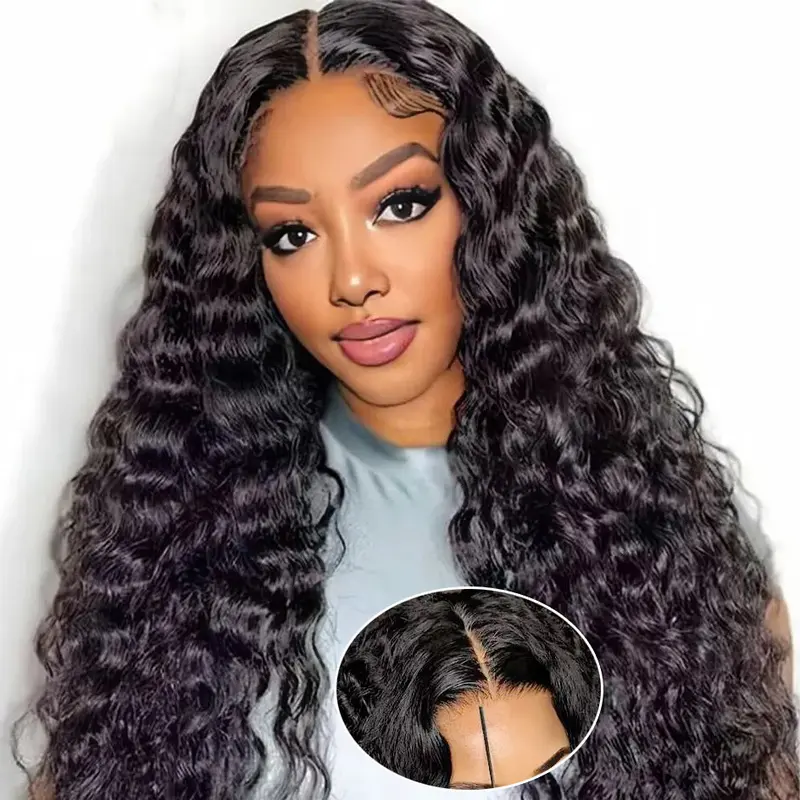 [Glueless Wig] 6x4 Pre‑Cut Deep Wave Human Hair Lace Closure Wig,180 Density Pre Plucked Glueless Curly Wigs For Black Women