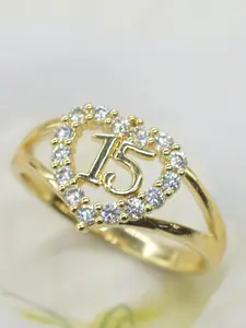 Elegant Cubic Zirconia Heart Ring for Women, Number 15 Design, Perfect for Daily Wear, Adult Ceremony, Party, Valentine's Day Gift, Artificial Zircon Ring