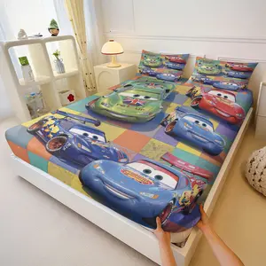  Super Mario Cars-themed Children's Fitted Sheet Set,Lightning McQueen Racing Character Elements,1 Fitted Sheet & 2 Pillowcases, Kids Adventure Bedroom Decor Gift for Fans