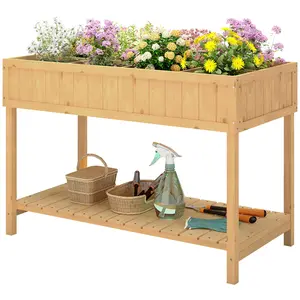 Water resistant fir wood elevated planter box with legs 8 grid design for backyard flower herb garden use