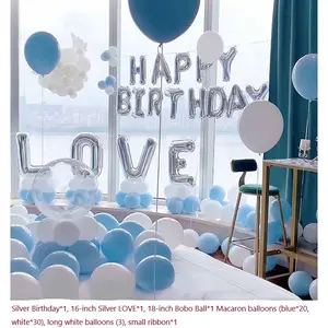 Sky Blue Series Set, Trendy Birthday Decoration, Aluminum Foil Balloons, Fairy Tale Theme, Oval Shape, No Card Included, Party Decor