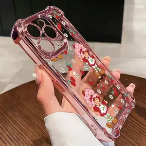 Cute Cartoon Strawberry Shortcake Phone Case for Smartphone iPhone 16 15 14 13 12 11 Pro Max X XR XS Max 8 7 Plus, Protective Anti-Drop Transparent Soft Back Cover, Casing