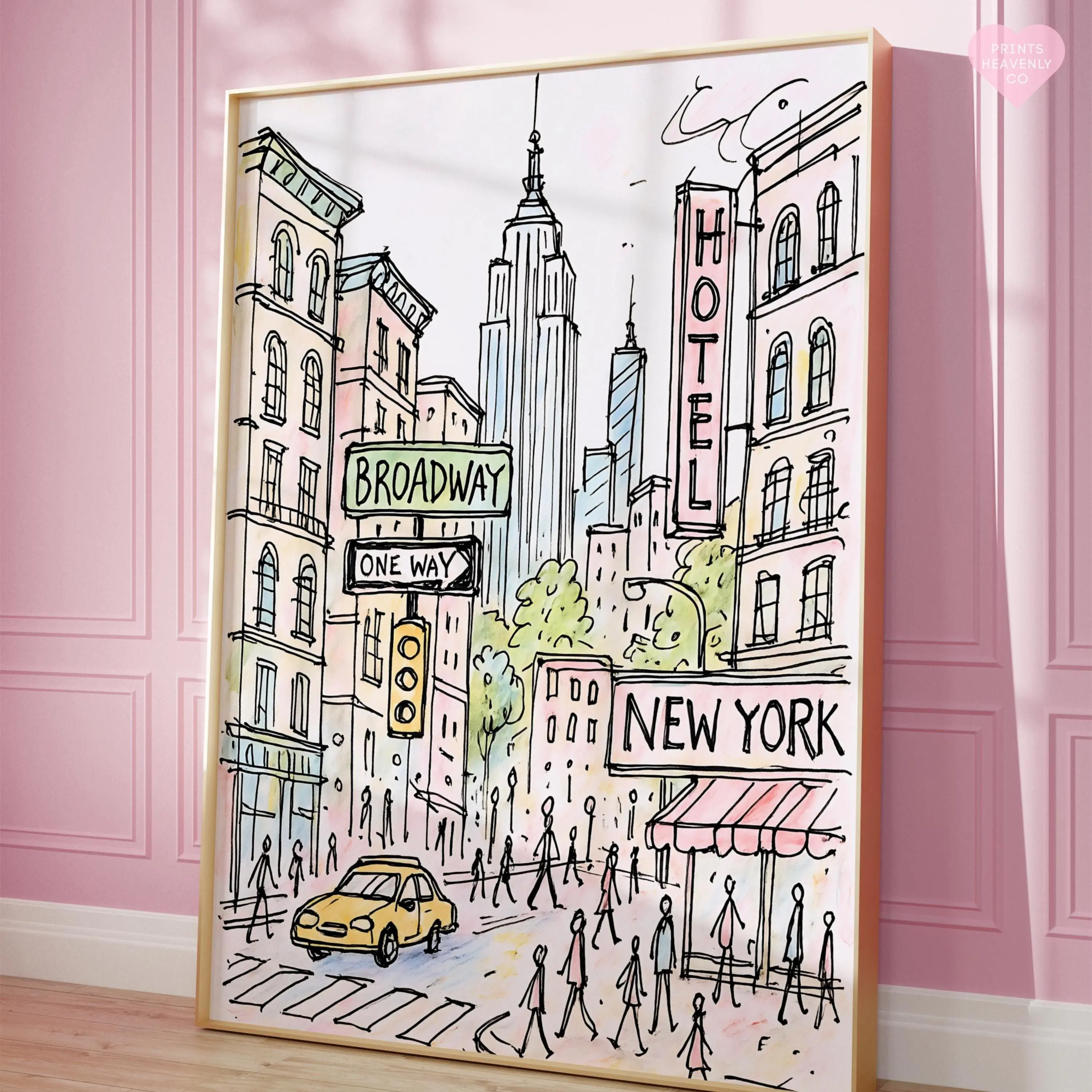 [Unframe Poster] New York City Art Print Poster, New York Poster, Feminine Wall Art, Girly Preppy Print, Aesthetic Wall Print, Pink Wall Art, New York Gift