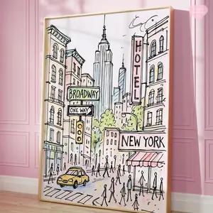 [Unframe Poster] New York City Art Print Poster, New York Poster, Feminine Wall Art, Girly Preppy Print, Aesthetic Wall Print, Pink Wall Art, New York Gift