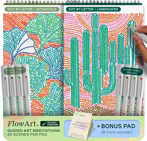 Lifelines FlowArt Activity Pads, 2-Pack & Bonus Pad - Guided Dot-by-Letter Art Meditations - 8 Double-Sided Markers & 48 Scenes - Color by Number/Letter Coloring Books for Tweens, Adults & Seniors