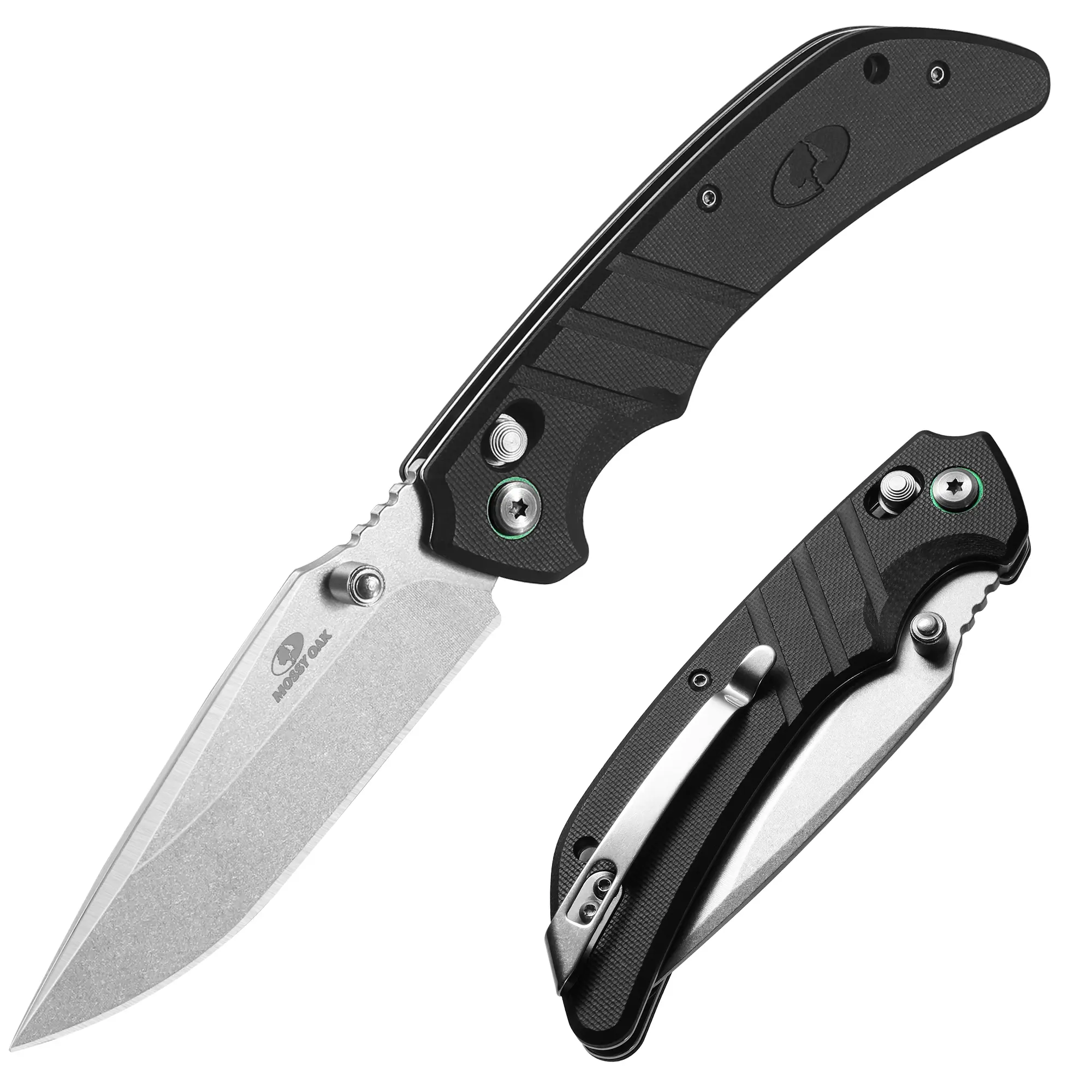 Mossy Oak Folding Pocket Knife, 4" Stonewash Stainless Steel Blade EDC Knife, G10 Handle with Axis Lock & Pocket Clip, Small Tactical Survival Knife for Hiking, Hunting, Outdoor Gifts for Men & Women