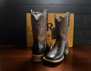 R. Watson Walnut Cowhide Square Toe Boots - Natural Look, Unique Design, Comfortable Everyday Wear