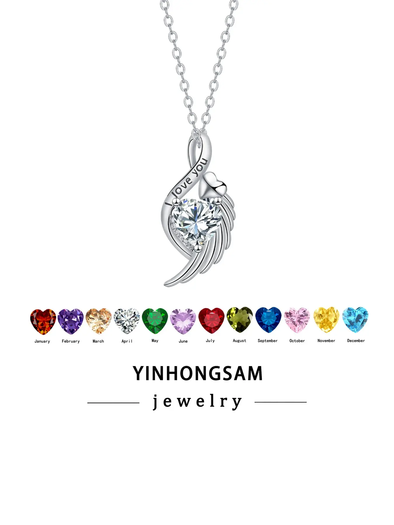 Angel Wings CZ Birthstone Necklaces, I love You Forever Cross Infinity Necklace for Women, Birthday Gifts for Mom Women Her Wife