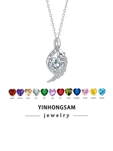 Angel Wings CZ Birthstone Necklaces, I love You Forever Cross Infinity Necklace for Women, Birthday Gifts for Mom Women Her Wife