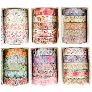 Washi Tape Set 30 Rolls Floral Patterns Decorative Skinny Slim Masking Tapes for Arts, DIY Crafts, Journals, Planners, Scrapbook, Wrapping (Blossoms Flourish)