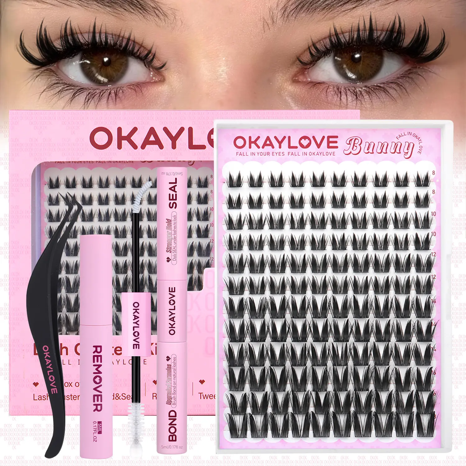 OKAYLOVE Manga Cluster Lashes Kit, Wispy 8-18MM DIY Lash Extension Kit, Lightweight Reusable False Eyelashes (Bunny, Bunny Lite) - Beauty Products, Nature-Infused, Recommended by .melmel.07, False Eyelashes & Adhesives (#sohochic), Lash Cluster, Manga Las
