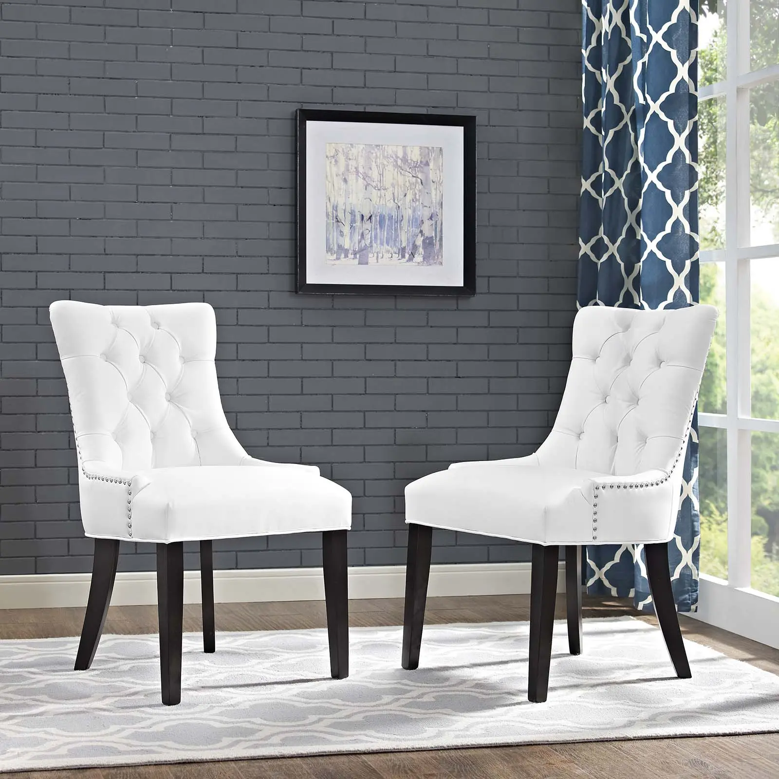 Modway Regent Comfy Dining Side Chair, Vinyl Upholstered, Set of 2, White, Comfy Dining Chairs, Traditional