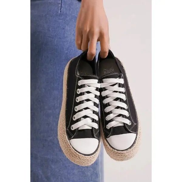 Beast Fashion Lace Up Woven Espadrille Sole Sneakers
