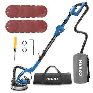 HERZO Drywall Sander,750W 6.5A Electric Sander with Variable Speed 1000-1850 RPM,Vacuum Attachment Powerful Wall Sander with 12Pcs Sanding discs,Extendable Handle, LED Light