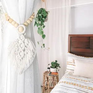 Simple Leaf Wooden Beads,Macrame Leaf Curtain Tiebacks, Hand-woven Curtain Tiebacks, Curtain Decor,Lea Design Tiebacks, Bohemian Woven Curtain Tiebacks, Simple Tassel Leaf Wooden Beads Decorative Curtain Tiebacks