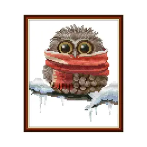 Owl Cross Stitch Kit 80X96 Counted Embroidery DIY Craft Traditional Woodland Wall Art for Living Room Holiday Gift Premium Threads Pre Printed Fabric Needles Easy Instructions